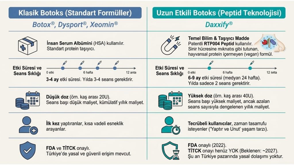 klasik botoks ve uzun etkili botoks karşılaştırması